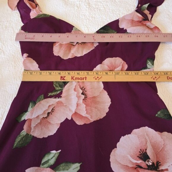 Lulus Women's Floral Ruffle Strap Fit & Flare Mini Formal Dress Burgundy Medium - Picture 6 of 16